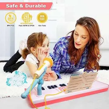 Kids Pink Mini Piano with Microphone for Girls