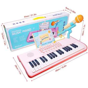 Kids Pink Mini Piano with Microphone for Girls