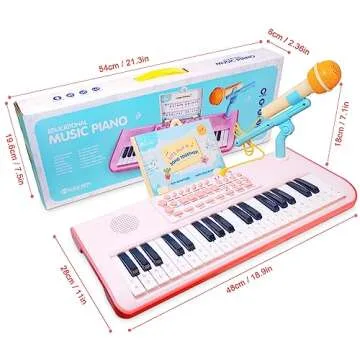 Kids Pink Mini Piano with Microphone for Girls