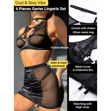 Kaei&Shi Sheer Mesh Choker Lingerie Set for Women