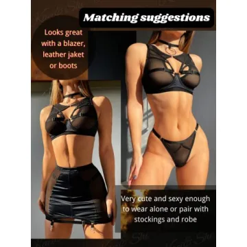 Kaei&Shi Sheer Mesh Choker Lingerie Set for Women