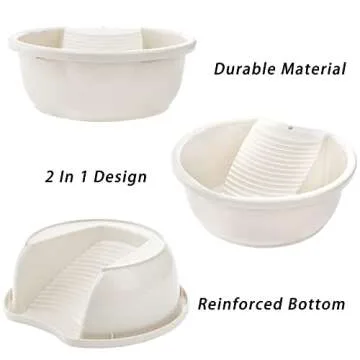 SOUJOY 2 Pack Washboard Basin for Hand Washing Clothes, Plastic Non-Slip Washtub with Integrated Washboard, Small Delicate Articles Washing Clothes Laundry for Home and Outdoor