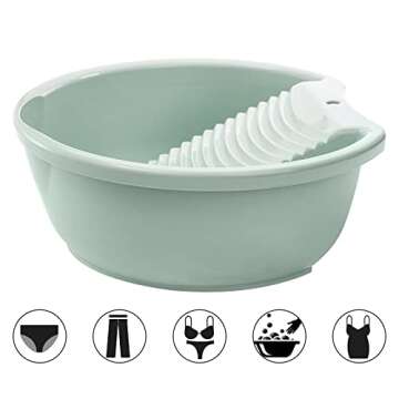 SOUJOY 2 Pack Washboard Basin for Hand Washing Clothes, Plastic Non-Slip Washtub with Integrated Washboard, Small Delicate Articles Washing Clothes Laundry for Home and Outdoor