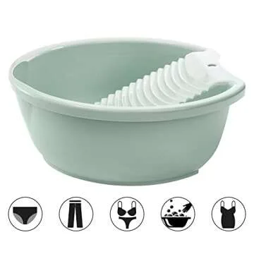 SOUJOY 2 Pack Washboard Basin for Hand Washing Clothes, Plastic Non-Slip Washtub with Integrated Washboard, Small Delicate Articles Washing Clothes Laundry for Home and Outdoor