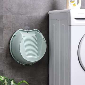 SOUJOY 2 Pack Washboard Basin for Hand Washing Clothes, Plastic Non-Slip Washtub with Integrated Washboard, Small Delicate Articles Washing Clothes Laundry for Home and Outdoor