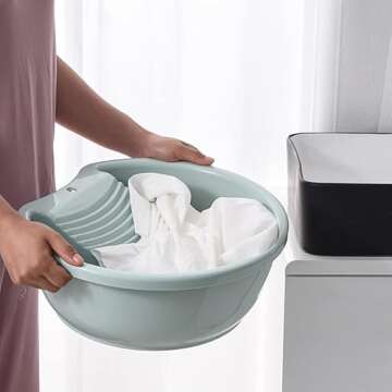 SOUJOY 2 Pack Washboard Basin for Hand Washing Clothes, Plastic Non-Slip Washtub with Integrated Washboard, Small Delicate Articles Washing Clothes Laundry for Home and Outdoor