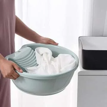 SOUJOY 2 Pack Washboard Basin for Hand Washing Clothes, Plastic Non-Slip Washtub with Integrated Washboard, Small Delicate Articles Washing Clothes Laundry for Home and Outdoor