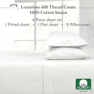 California Design Den 100% Cotton Sheets, Soft 400 Thread Count Sateen Bed Sheet Set, Cooling Sheets for Queen Size Bed with Deep Pockets, Bedding Sheets & Pillowcases, (Ivory)