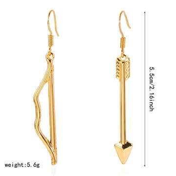DIYANMMY Unique Simulation Gold Silver Asymmetry Bow and arrow Drop Earrings for Women Punk Personality Fashion Cupid's Arrow Earrings Jewelry Gift (Gold Bow arrow Drop Earrings)