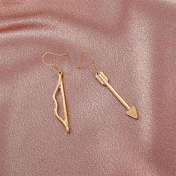 DIYANMMY Unique Simulation Gold Silver Asymmetry Bow and arrow Drop Earrings for Women Punk Personality Fashion Cupid's Arrow Earrings Jewelry Gift (Gold Bow arrow Drop Earrings)
