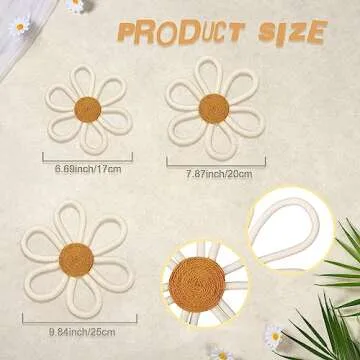 Barydat 6 Pcs Boho Nursery Decor Daisy Flower Woven Macrame Wall Hanging 3 Size Daisy Flower Wall De...
