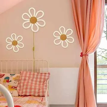 Barydat 6 Pcs Boho Nursery Decor Daisy Flower Woven Macrame Wall Hanging 3 Size Daisy Flower Wall Decor Bohemian Nursery Decorations for Home Kids Dorm Art(White)