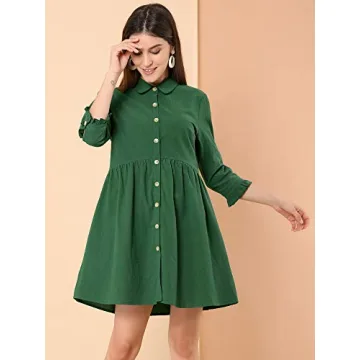 Allegra K Women's Casual Cotton Shirt Dress for Work