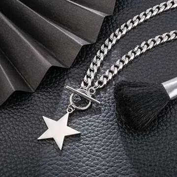 MIFYNN Silver Star Cuban Link Necklace Fashion Style Star Necklaces for Women, Silver Necklace for W...