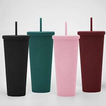24oz DIY Studded Tumbler.Matte Light Pink Studded Tumbler with Lid and Straw.Reusable Double Walled Insulated Travel Tumbler.Plastic Acrylic Pastel Colored Tumbler Cup for Iced Coffee Smoothie.