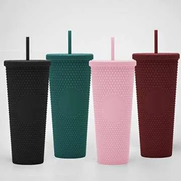 24oz DIY Studded Tumbler.Matte Light Pink Studded Tumbler with Lid and Straw.Reusable Double Walled Insulated Travel Tumbler.Plastic Acrylic Pastel Colored Tumbler Cup for Iced Coffee Smoothie.