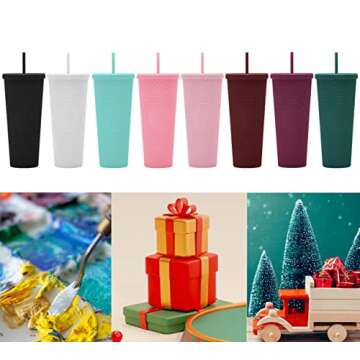 24oz DIY Studded Tumbler.Matte Light Pink Studded Tumbler with Lid and Straw.Reusable Double Walled Insulated Travel Tumbler.Plastic Acrylic Pastel Colored Tumbler Cup for Iced Coffee Smoothie.