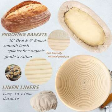 Ourdough Bread Baking Supplies, Sourdough Starter Kit, Including 9" Round & 10" Oval Bannetons, Sour...
