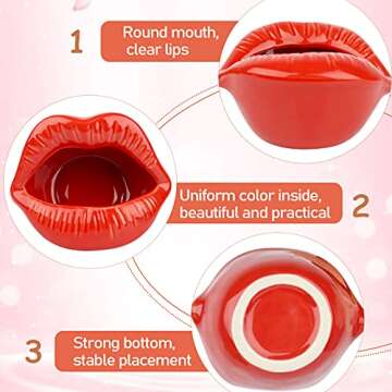 Trycooling Ceramic Red Lips Lipstick Ring Holder Jewelry Tray Rack Decorative Cosmetic Storage Display Holder Desktop Hairpin Storage Organizer Birthday Choice (Light Red)