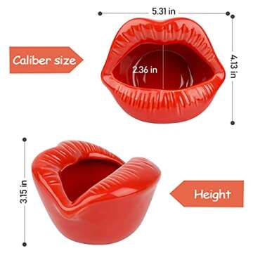 Trycooling Ceramic Red Lips Lipstick Ring Holder Jewelry Tray Rack Decorative Cosmetic Storage Display Holder Desktop Hairpin Storage Organizer Birthday Choice (Light Red)
