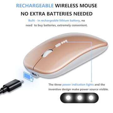 ShuGuoTu Wireless Mouse, 2.4G Slim Mute Silent Click Noiseless Optical Mouse with USB Receiver and Type C Adapter Compatible with Notebook, PC, Laptop, Computer, MacBook (Gold)
