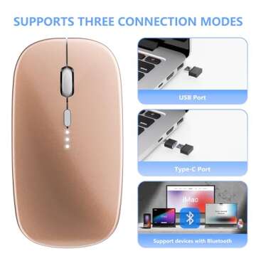 ShuGuoTu Wireless Mouse, 2.4G Slim Mute Silent Click Noiseless Optical Mouse with USB Receiver and Type C Adapter Compatible with Notebook, PC, Laptop, Computer, MacBook (Gold)