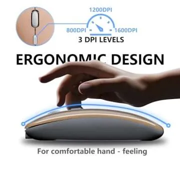 ShuGuoTu Wireless Mouse, 2.4G Slim Mute Silent Click Noiseless Optical Mouse with USB Receiver and Type C Adapter Compatible with Notebook, PC, Laptop, Computer, MacBook (Gold)