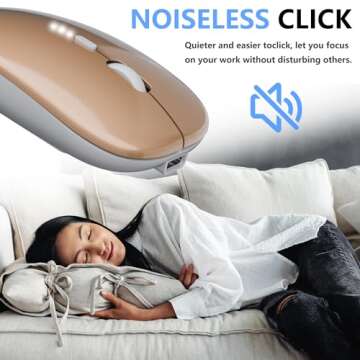 ShuGuoTu Wireless Mouse, 2.4G Slim Mute Silent Click Noiseless Optical Mouse with USB Receiver and Type C Adapter Compatible with Notebook, PC, Laptop, Computer, MacBook (Gold)