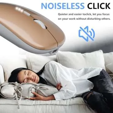 ShuGuoTu Wireless Mouse, 2.4G Slim Mute Silent Click Noiseless Optical Mouse with USB Receiver and Type C Adapter Compatible with Notebook, PC, Laptop, Computer, MacBook (Gold)
