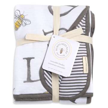 Burts Bees Baby Infant Reversible Blankets 100% Organic Cotton GOTS Certified - A-Bee-C Prints with ...