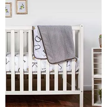 Burts Bees Baby Infant Reversible Blankets 100% Organic Cotton GOTS Certified - A-Bee-C Prints with Quilting Pattern Soft Nursery Blanket with 100% Polyester Fill for Size 30 x 40 Inch