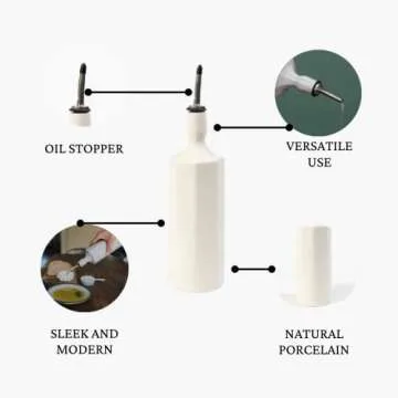 The Bright Angle Elixir Ceramic Olive Oil Dispenser Bottle for Kitchen - Modern, Handmade, Large Capacity Olive Oil and Vinegar Dispenser with Oil Stopper, Silk White