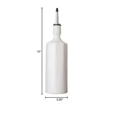 The Bright Angle Elixir Ceramic Olive Oil Dispenser Bottle for Kitchen - Modern, Handmade, Large Capacity Olive Oil and Vinegar Dispenser with Oil Stopper, Silk White