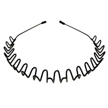 lofuanna Metal Hair Bands for Men Women's Headbands Beauty Care, Unisex Black Wavy Spring Sports for Men's Hair Band Hoop Clips Women Accessories Simple Elastic Non Slip Wide Headwear (1 pack)