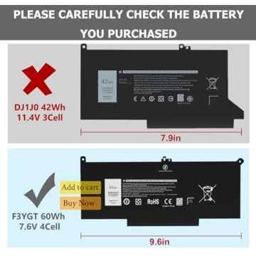 F3YGT 60Wh Battery for Dell Latitude 7480 7390 7280