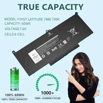 F3YGT 60Wh Battery for Dell Latitude 7480 7390 7280