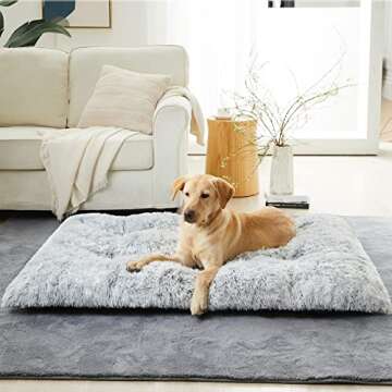 BFPETHOME Dog Beds for Large Dogs, Plush Dog Crate Bed Fluffy Cozy Kennel Pad for Sleeping &Ease Anx...