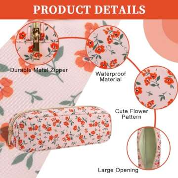 Nylon Small Makeup Bag - Slim Floral Pouch for Women