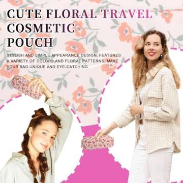 Nylon Small Makeup Bag - Slim Floral Pouch for Women