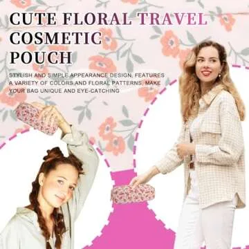 Nylon Small Makeup Bag - Slim Floral Pouch for Women