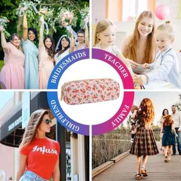 Nylon Small Makeup Bag - Slim Floral Pouch for Women