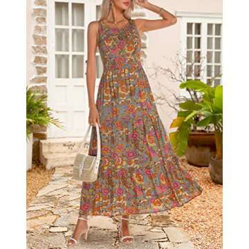 Zattcas Womens 2024 Spring Summer Casual Sundress Boho Beach Floral Smocked Tiered Midi Dress Flowy ...