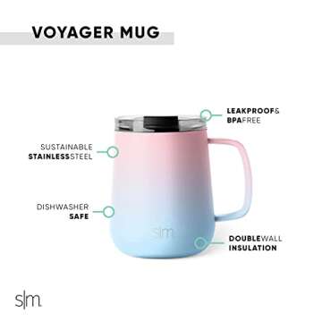 Simple Modern Travel Coffee Mug with Lid and Handle | Reusable Insulated Stainless Steel Coffee Tumb...