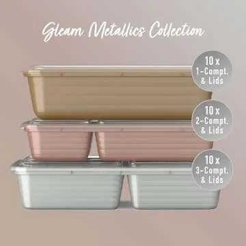 Bentgo Prep 60-Piece Meal Prep Kit - Reusable Food Containers 1-Compartment, 2-Compartment, & 3-Compartments for Healthy Eating - Microwave, Freezer, & Dishwasher Safe (Gleam Metallics)