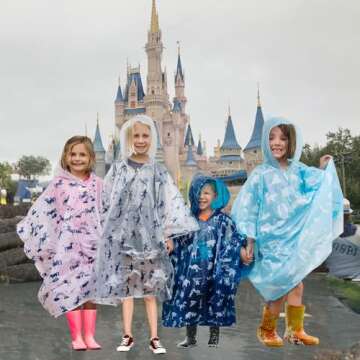 Disposable Rain Ponchos Family Pack (8 pack) - Waterproof Rain Poncho with Hood for Adults and Kids - Travel Rain Poncho Pack for Emergency Storms - Kids Ponchos with Fun Designs