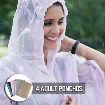 Disposable Rain Ponchos Family Pack (8 pack) - Waterproof Rain Poncho with Hood for Adults and Kids - Travel Rain Poncho Pack for Emergency Storms - Kids Ponchos with Fun Designs