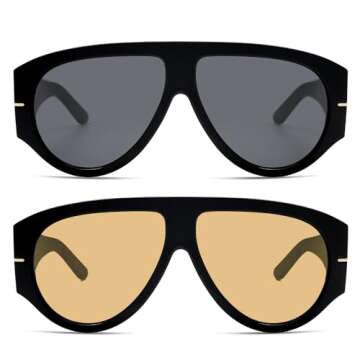 HERJOUR Oversized Retro Aviator Sunglasses Womens Mens 70s Classic Vintage Sun Glasses AR82227