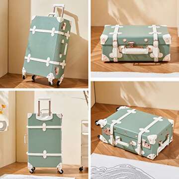 Unitravel 2 Piece Vintage Luggage Set, 20" Women Carry On Suitcase Set with TSA Lock, Faux Leather S...