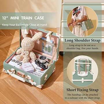 Unitravel 2 Piece Vintage Luggage Set, 20" Women Carry On Suitcase Set with TSA Lock, Faux Leather Spinner Trunk with 12" Train Case (Matcha Green)