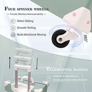 Unitravel 2 Piece Vintage Luggage Set, 20" Women Carry On Suitcase Set with TSA Lock, Faux Leather Spinner Trunk with 12" Train Case (Matcha Green)